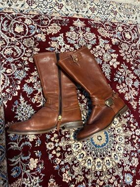 Ecco Cognac Leather Mid-Calf Riding Boots with Buckle